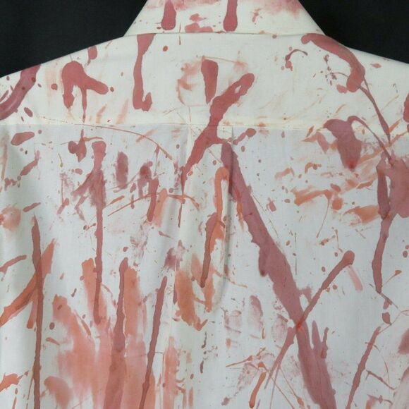 Stafford Pink Splatter Shirt Mens L 16 1/2 35 Cotton Blend LS Wrinkle Free Drip - Picture 7 of 12
